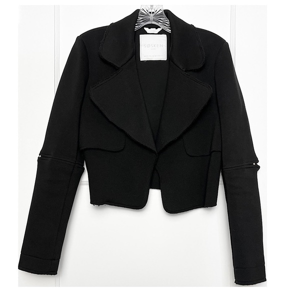 SOSKEN Storm Flap Texture Knit Cutout Detail Cropped Trench Blazer Moto Jacket M - Picture 4 of 8